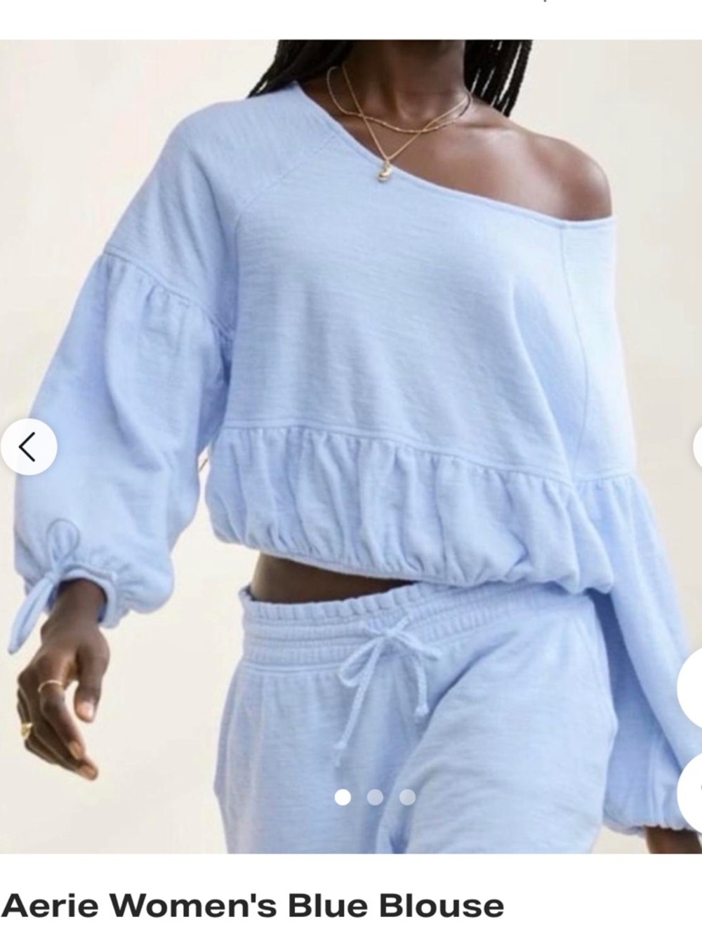 Aerie Light Blue Peplum Off Shoulder Balloon Sleeve Blouse (M)